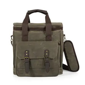 Weekender 6 Bottle Insulated Wine Bag, (Khaki Green with Brown Accents)