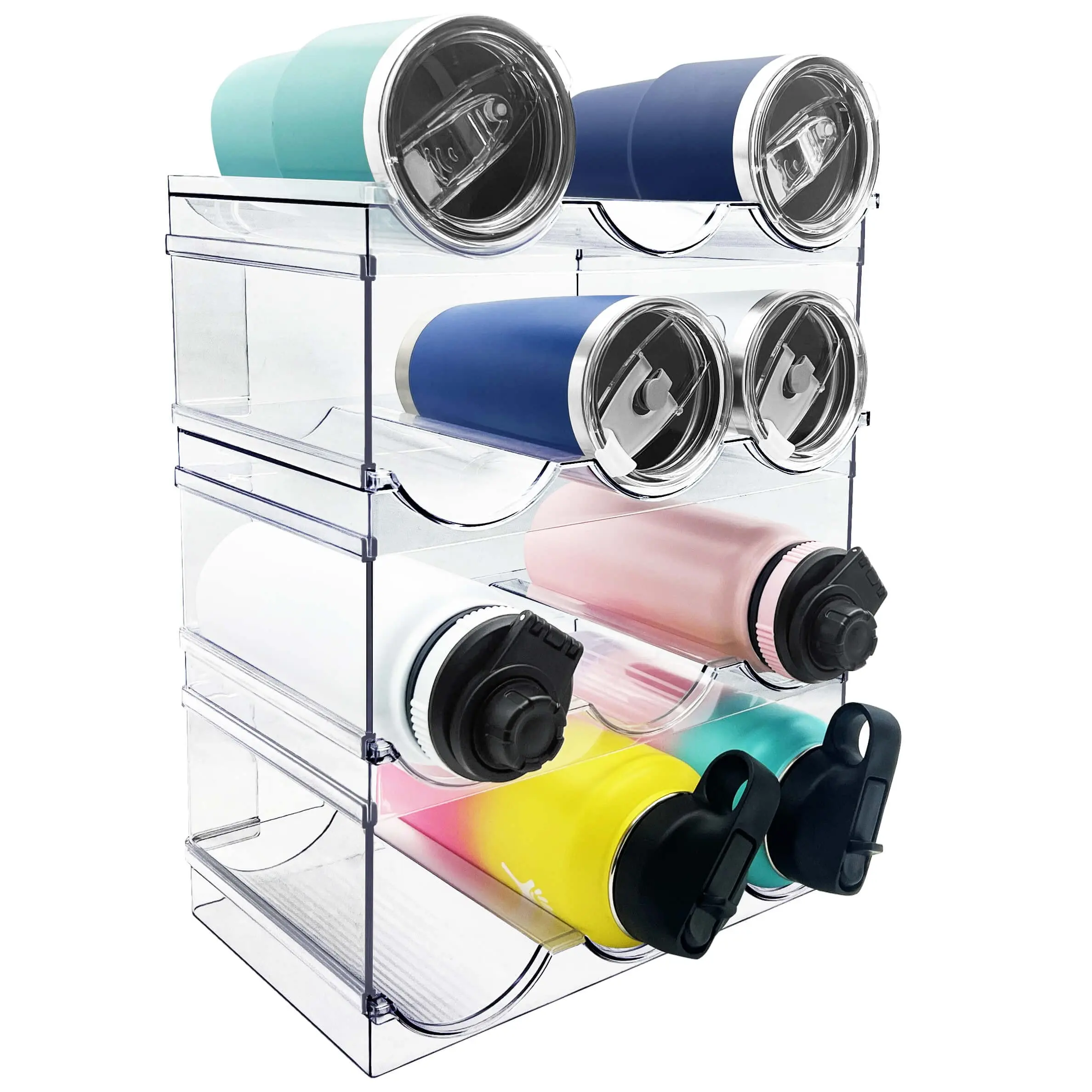 【SUHOPE】Summer Super Deal Spaclear Water Bottle Organizer, Stackable Kitchen Pantry Organization and Storage Shelf, Plastic Water Bottle Holder for Fridge Kitchen Cabinet Organizer and Storage, Tumbler Mug Cup Organizer Racks