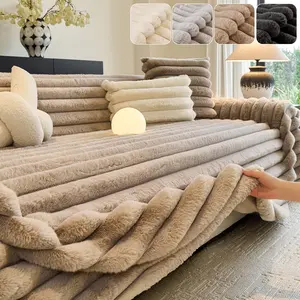 Rabbit Fur Plush Sofa Throw Blanket, 1 Count Thick Fluffy Couch Cover Throw, Soft Sofa Protector for Dogs Cats, Machine Washable Anti-Scratch Furniture Cover, Sectional L Shape Chaise 1/2/3/4 Seater Living Room Decor