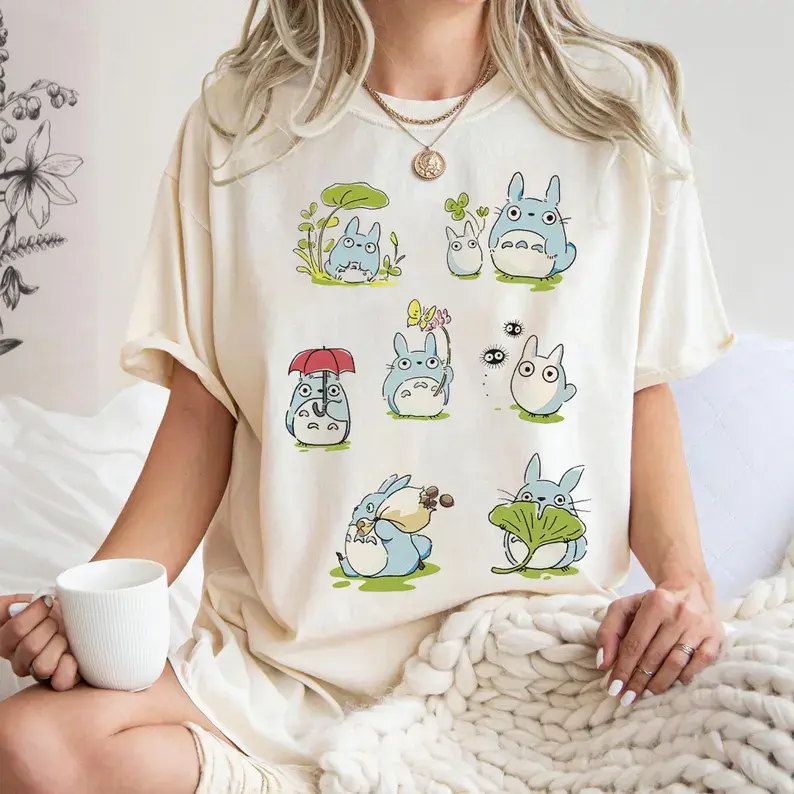 Mini Totoro Shirt, Smaller Totoro Shirt, My Neighbor Totoro, Studio Ghibli Gift, Soot Ball Susuwatari, Anime Lovers Tee, Youth Toddler Shirt Manga Shirt Tee Oversized Streetwear Retro Shirt Y2K Halloween Outfit for Men Gift for Birthday  Holiday