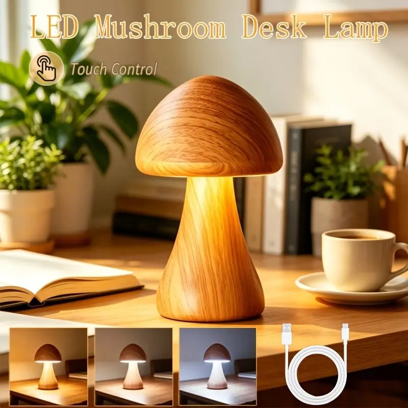 Modern Creative LED Mushroom Night Lamp, LED Mushroom Table Lamp with Touch Control, Adjustable Three-Color Lighting, LED Bedside Lamp for Eye Protection, Suitable for Bedroom And Living Room Decorative Lighting, a Fresh Gift LED Nightlight