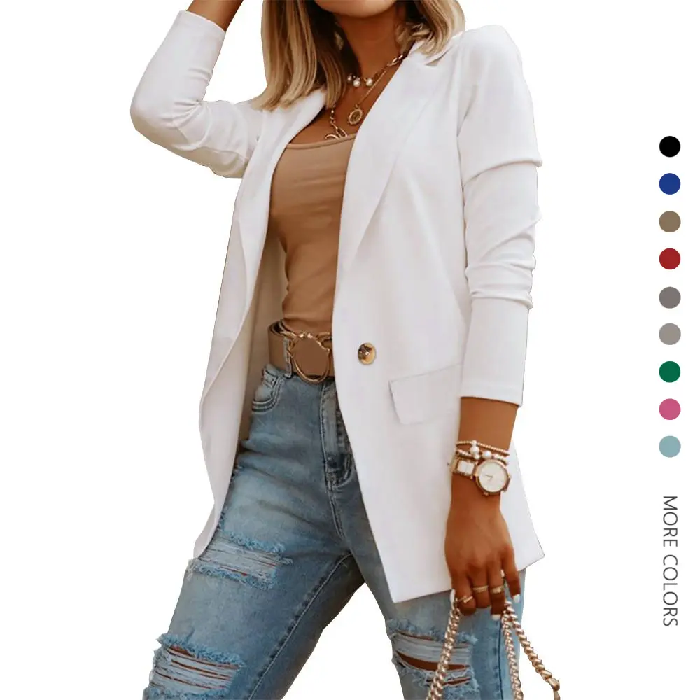 Danedvi Womens Casual Long Sleeve Blazers Solid Color Knit Blazer Work Office Open Front Blazer Jacket