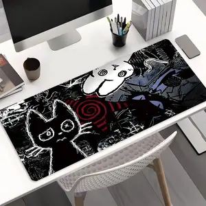 Black & White Doodle Cat XXL Gaming Mouse Pad, Large Desk Mat, Desk Accessories with Non-Slip Rubber Base, Stitched Edges, Waterproof Surface, Durable Accessory for Gaming Setup, Home Office & Workstation, Ideal Gift for Gamers, Cat Lovers