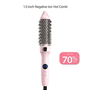 1.5-Inch Ionic Thermal Brush Heated Styling Brush with 11 Adjustable Temperatures (110–210°C) for Daily Smoothing & Light Waves – Suitable for Fine to Medium Hair Textures,WavyBrush, Pink Hair Straightener