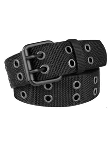 Trendy Canvas Belt for Men & Women, Street Style Belt, Versatile Casual Waistband, Durable Textile Material Adjustable Waist Belt, Textured Belt, Double Buckle Adjustable, Perfect for Daily Wear & Outdoor Activities, Adjustable Belts