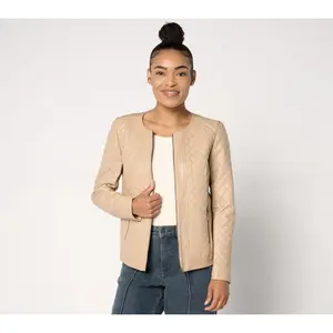 Belle by Kim Gravel Faux Leather & Ponte Quilted Zip Jacket