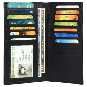 Leatherboss Genuine Leather Men Long Wallet Pockets ID Card Clutch Bifold Purse