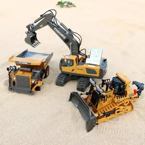 3pcs RC Engineering Vehicle Set, 2.4G 11-Channel, Part Metal & Plastic, RC Excavator Dump Truck Bulldozer, Fun Toy Truck