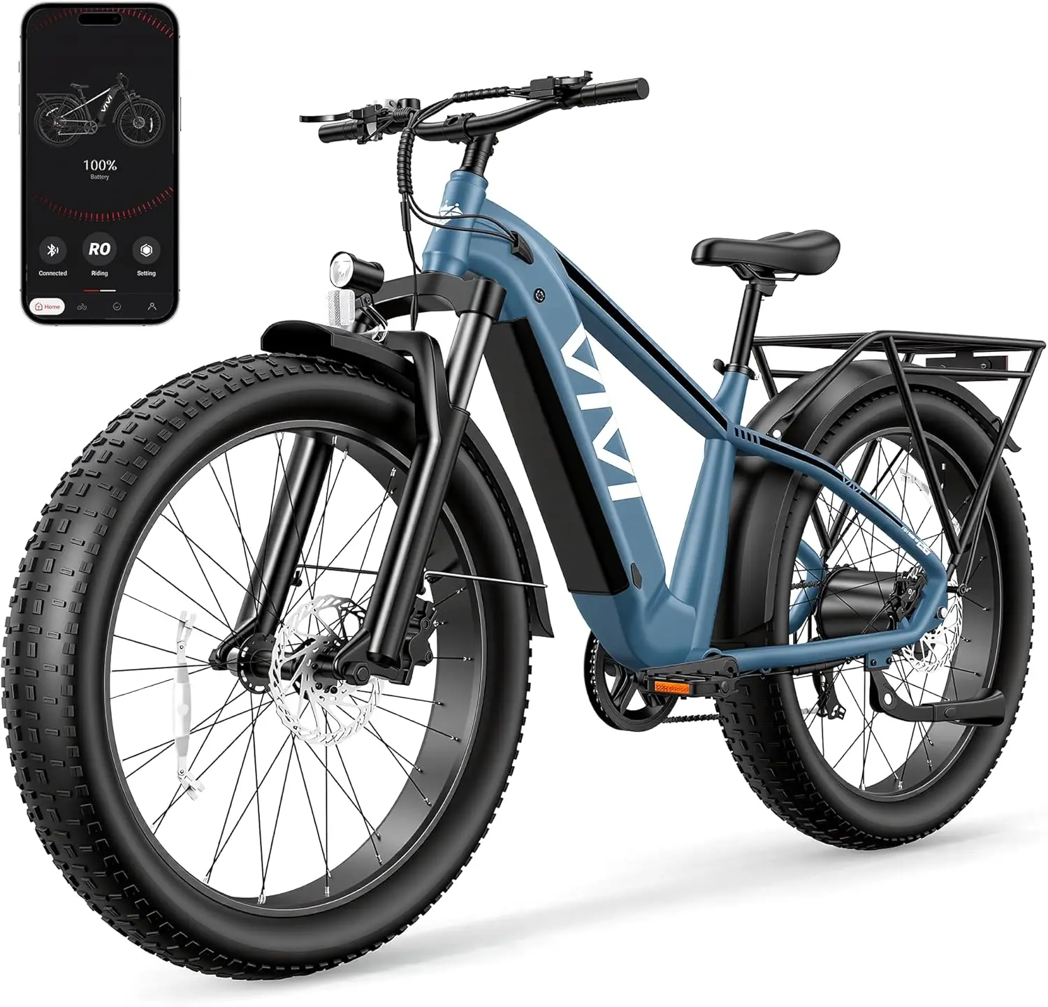 Vivi Adult Electric Mountain Bike - 26" x 4.0" Fat Tire Bike, 1500W Peak Motor, 25MPH Top Speed, 48V 15Ah Battery, Smart App Control, 7 Speed, SGS Certified, Aluminum Frame, Adjustable Seat, All-Terrain Mountain Trails Ride, Ideal for Gifts