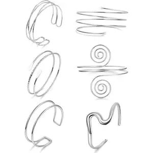 6Pcs Arm Cuff Gold Upper Arm Cuff Bracelet for Women Adjustable Open Cuff Bangle Minimalist Coil Swirl Armlet Armband Jewelry Set