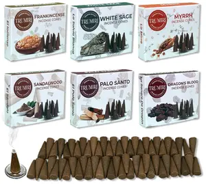 Woody Incense Cones - Variety Pack - Total 60 Cone Incense (6 Scents x 10 Conos) - White Sage, Palo Santo, Dragons Blood, Sandalwood - Inscents-Cones Scented - Insense Cones - Incent Cone