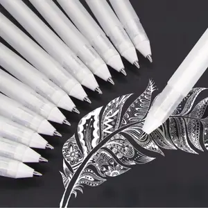 5pcs White gel pens for artistic creation, Drawing pens set, 0.8mm color gel pen tips, suitable for painting, shading drawing design, handbook DIY, plastic material, suitable for artists, students' stationery supplies