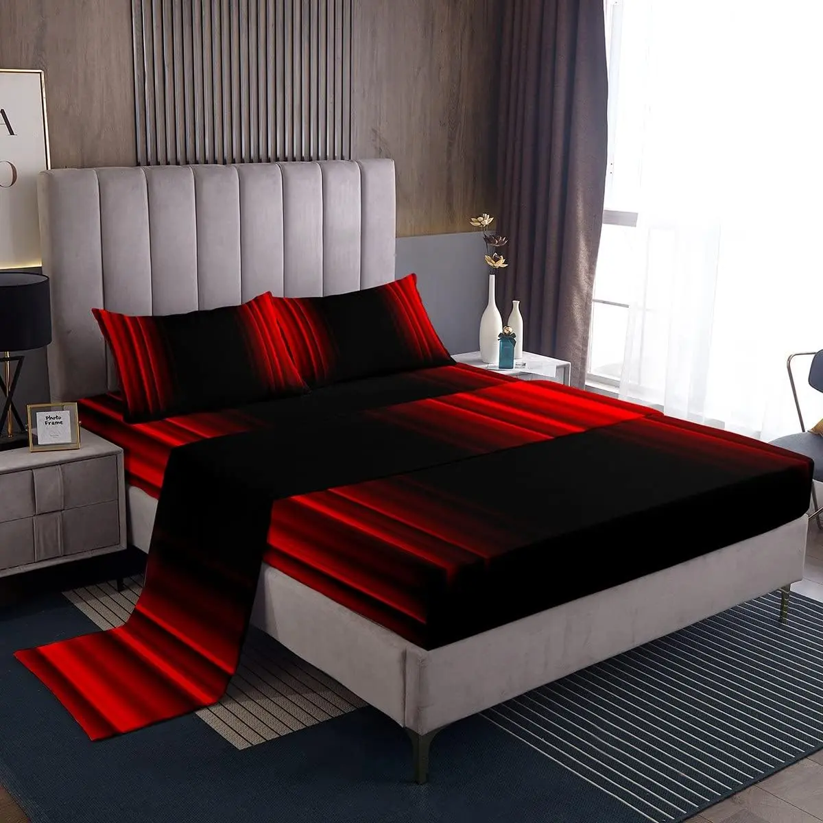 Feelyou Abstract Ombre Vintage Print Bedding Set - Red & Black Microfiber Set with Breathable Deep-Pocket Red Fitted Bed Sheets, Multiple Sizes for Fashionable Bedroom Upgrade, Breathable Sheets