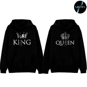 King and Qeen Couple Matching Hoodies, Graphic Hoodie Casual Fabric Pullover Hooded Sweatshirt for Women for Men, Couples Love Gift