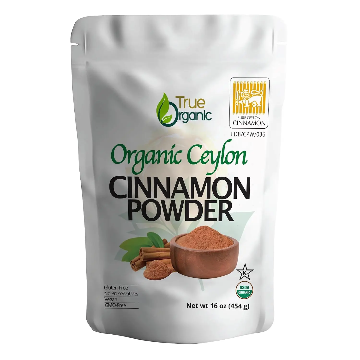 True Organic Premium Grade Ceylon Cinnamon Powder, 1 lb, Gluten-Free, USDA & Kosher Certified, Non-GMO, Ground Cooking Spice & Seasoning Staple