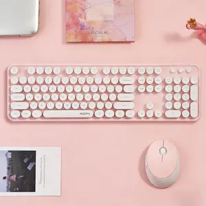 Mofii 1 Set Wireless Keyboard and Mouse Combo, Minimalist White-Pink Style, High-Profile Keys, Silent Office Typing with Great Feel, Compatible with Laptops/Desktops, US Qwerty (Battery Not Included)
