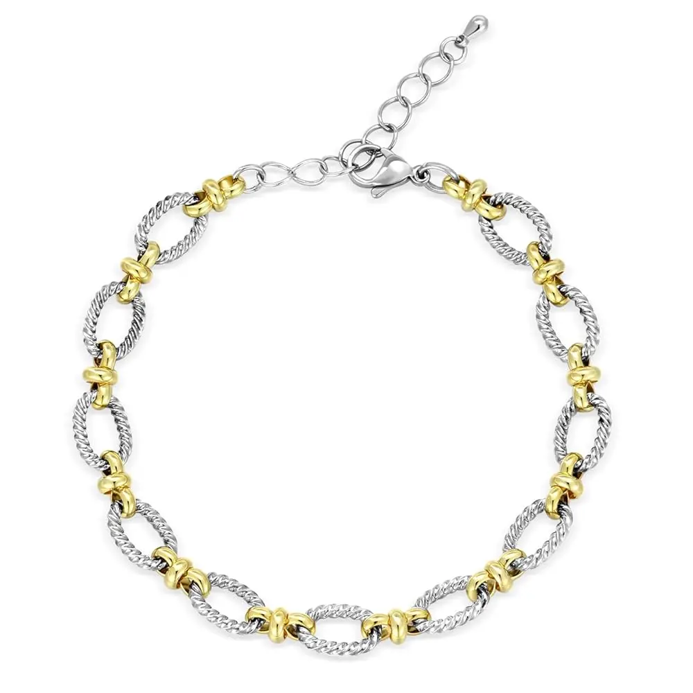 Aprilery Cable Link Bracelet – Two-Tone Bangle with Toggle Clasp for Women, Designer-Inspired Jewelry