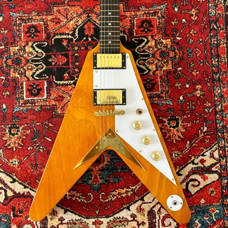 6-String Flying V Shape Electric Guitar with Mahogany Wooden Body, Gold Music Accessories