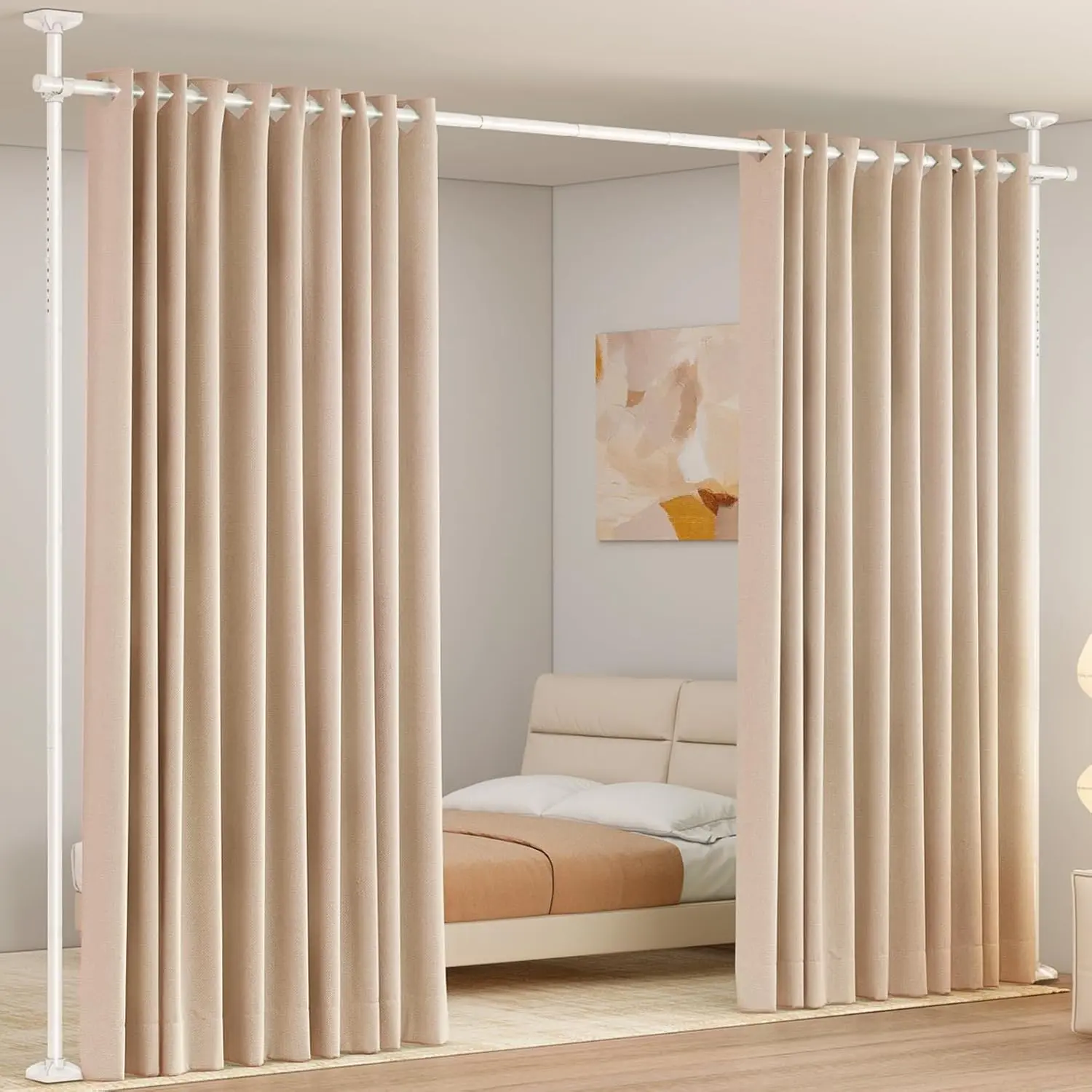 White No-Drilling Heavy Duty Single Rod Floor-to-Ceiling Tension Rod, Adjustable 4-10ft(H)/28-70in W Fit/2m, Room Decor Curtain Solution for Bathroom & Home, Temporary Bedroom Partition (Home & Bathroom Supplies)