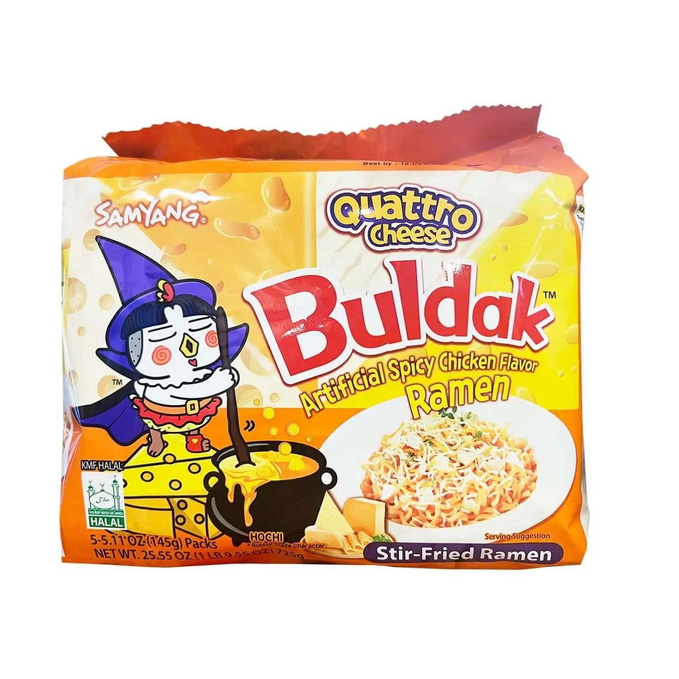Samyang Buldak Ramen Noodles, Quattro Cheese Flavor, 5 Packs, Made with Wheat, Instant Pantry Food Item