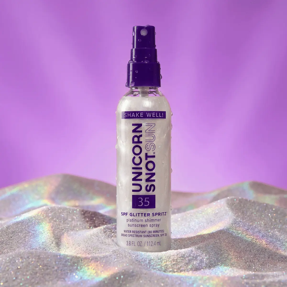 Unicorn Snot Platinum Glitter Spritz SPF 35 – Broad-Spectrum Sun Protection, Iridescent Shimmer Spray, Face & Body, Lightweight Non-Greasy Formula