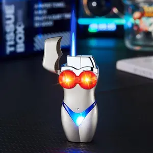 Innovative Wind-Resistant Blue Liquid Gas Lighter Reusable Jet Flame Lighter Distinctive Present for Men Women Mini Led Lighter No Butane Fuel