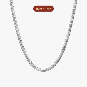 JAXXON Youth Cuban Link Chain 3mm - Silver - Waterproof - Box Clasp