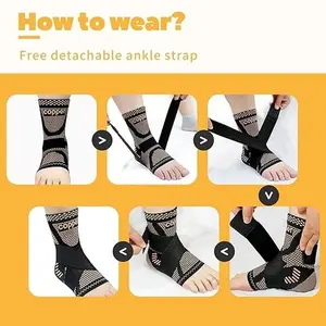 2PCS Copper Ankle Brace Compression Sleeve – Support for Achilles Tendonitis, Plantar Fasciitis, Swollen Feet, Sprained Ankle Recovery – Athletic Sports Wrap for Running, Basketball, Workout – Men & Women (Pair)