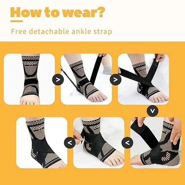 2PCS Copper Ankle Brace Compression Sleeve – Support for Achilles Tendonitis, Plantar Fasciitis, Swollen Feet, Sprained Ankle Recovery – Athletic Sports Wrap for Running, Basketball, Workout – Men & Women (Pair), Copper Nylon, Foot tiktokshopspringglowup,