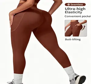 High Elastic Seamless Knit Leggings for Women, Butt Lifting & Side Pocket Design, Workout Yoga Daily Wear Pants leggings flare leggings leggings women