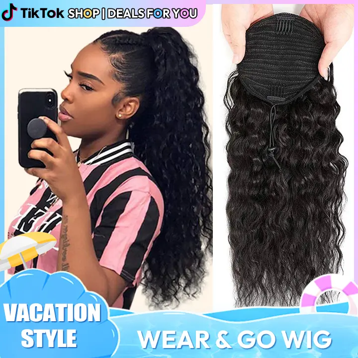 Ponytail Human Hair Extension  | Water Wave Drawstring Wrap Around Fluffy Ponytail #Natural Hairstyles Black Girls #Deals for You Days