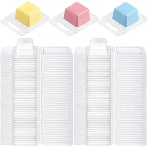 Wesiti Wax Melt Molds Clear Empty Plastic Wax Melt Clamshells Container Pet Single Cube 1 oz Candle Molds for DIY Chocolates Wickless Candles Soap Making (50 Pcs)