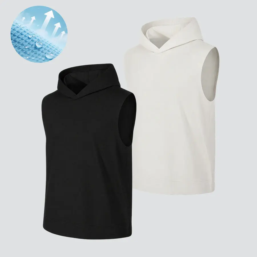 Men’s Sleeveless Solid Poly-Cotton Hooded Tank Top - Loose-Fit Breathable Casual Pullover Athletic Vest