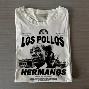 Gildan Men's Short-Sleeve Round Neck Casual Style T-Shirt - Menswear Streetwear Graphic Tee Feat. Breaking Bad Los Pollos Hermanos, Gus Fring, Mike Ehrmantraut, Walter White, Jesse Pinkman, Casual Style Tee