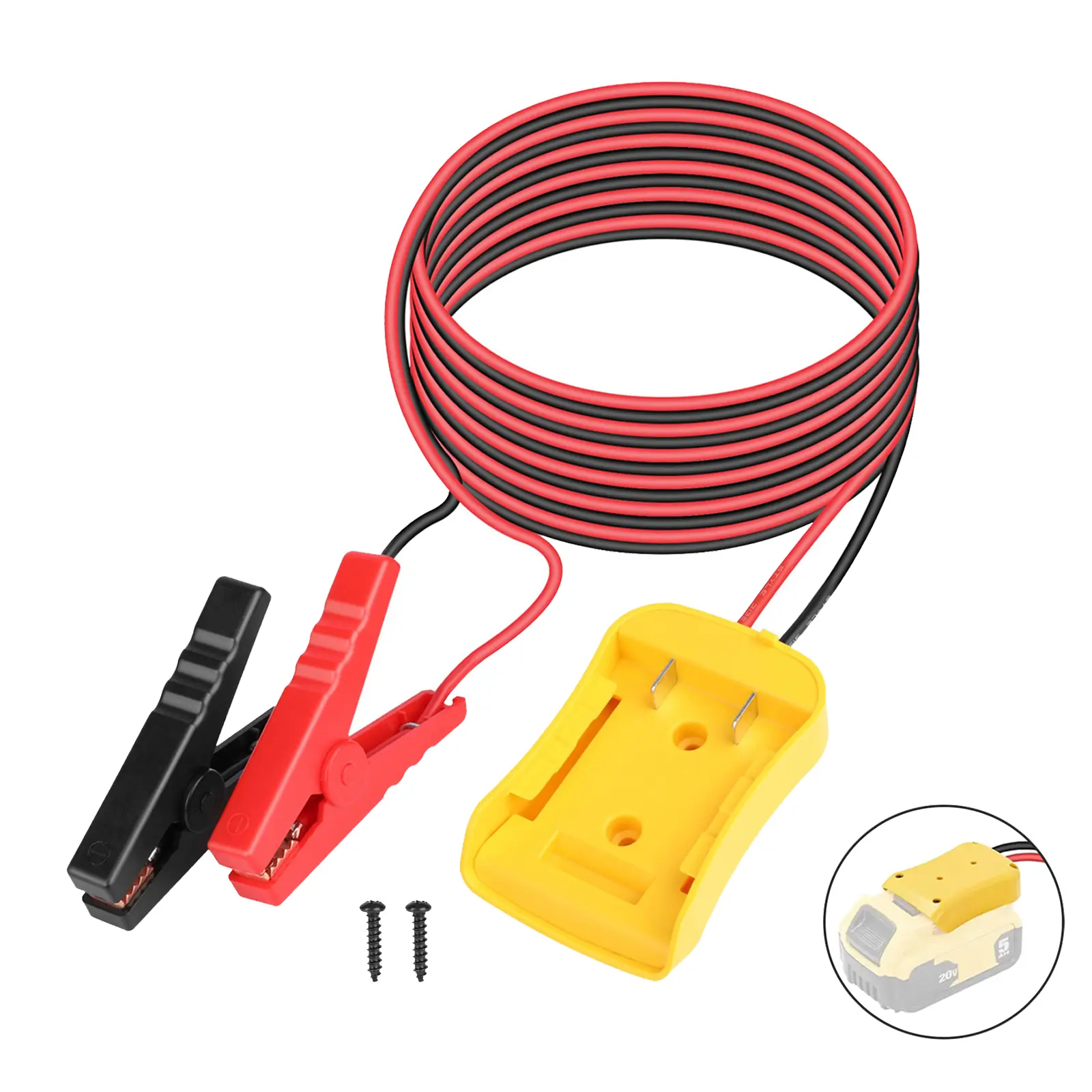 Car Jumper Cables with DeWalt 20V Battery Adapter, 12AWG Strong Silicone Wire 6FT Flame Retardant Cable Cover, Dual-Grip Safety, 392℉(200℃) Temperature Resistant, Fits Trucks to Compact Cars Vehicle Battery Jump Starter Tools