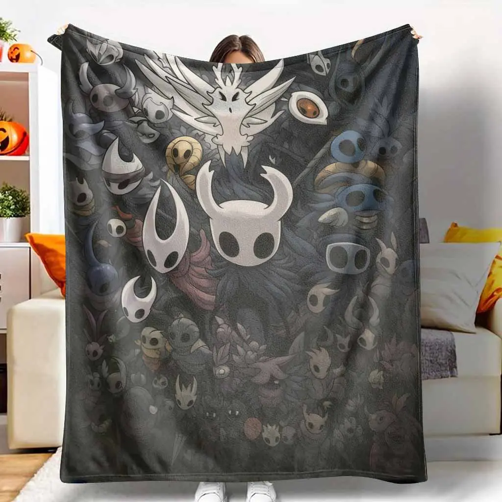 Hollow Knight Flannel Throw Blanket, Colorful Character Graphic Blanket, Ultra-Soft, Lightweight, Warm, Cozy, Fade-Resistant, Anti-Pilling, Suitable for Sofa, Bedroom, Gifts, Colorful Character Graphic Blankets
