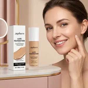 Zephoco Warm Tone Color Adjusting Foundation (Deep Skin)，Natural Fit, Pore Minimizing, Lightweight Concealing Base