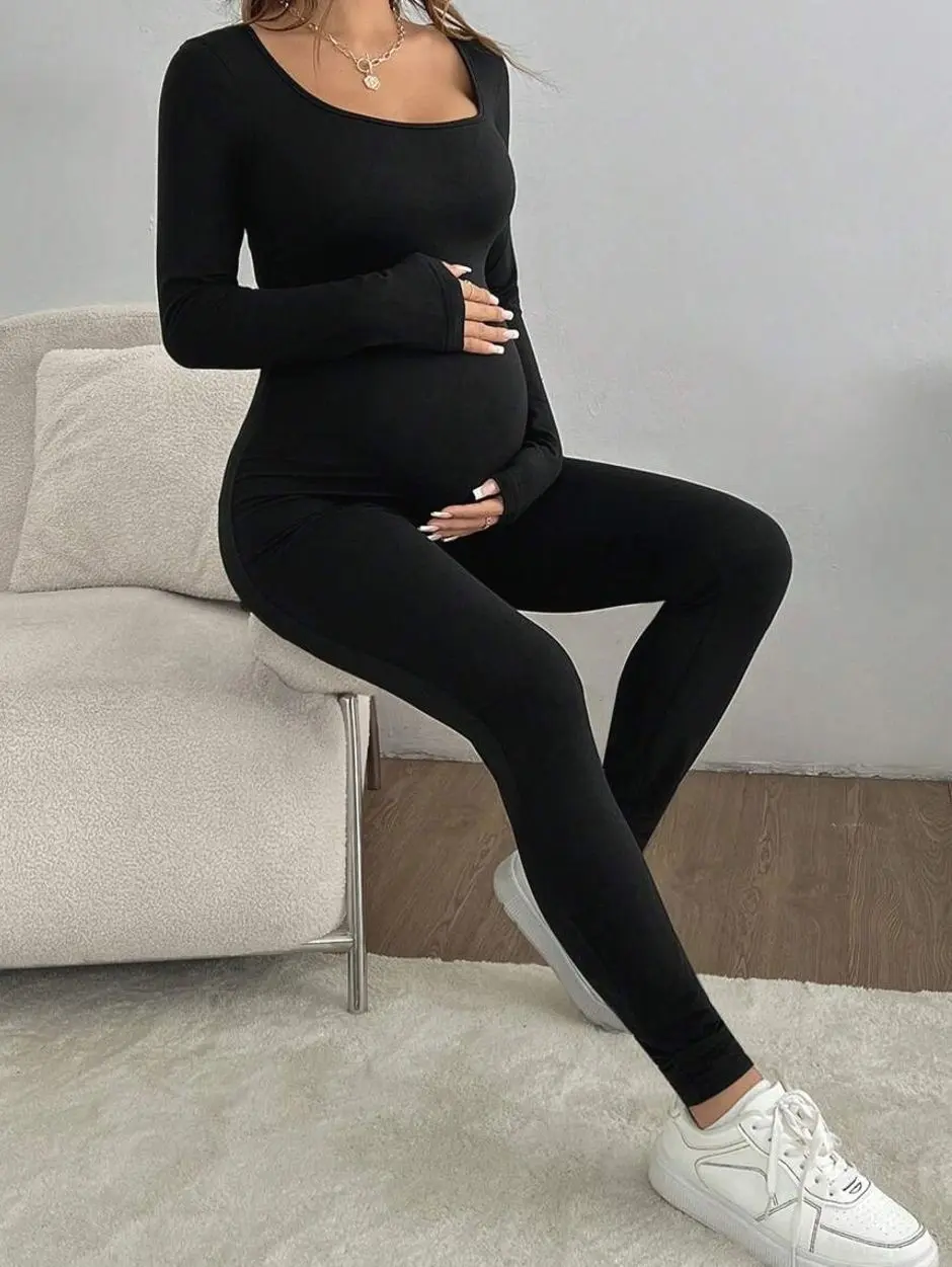 Pregnant Women's Slim Fit Long Sleeve Jumpsuit Casual Everyday Maternity Wear