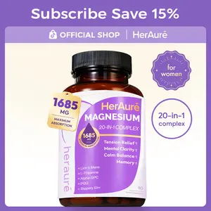 HerAure 20-in-1 Magnesium Complex 1685mg - BrainFog Relief, Reduce Overthinking & Calm Mind, StressRelief & Sleep Comfort, Digestion, Muscle & EnergySupport, 12 Forms of Magnesium, B6, Zinc & SlipperyElm, beach essentials, Deals For You Days，C summerwins