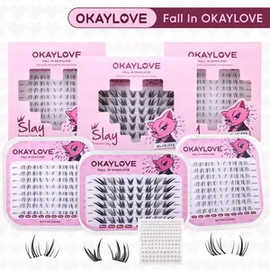 OKAYLOVE Feline Lash Clusters Cat Eye Okaylovelashes  Upper Eyelash Clusters| Lower Lash Clusters Normal | Pre-made Glue Slay Style Invisible Eyelashes Clusters Self Adhesive Bottom Lash Clusters Only Lash CLusters