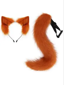 Halloween Cosplay Fox Tail Plush Accessory, Cute Animal Ears Headband, Soft Fur Costume Prop for Kids & Adults, Party Dress-Up Gear