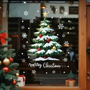 Large "Merry Christmas" Window Cling - 17.72x23.62 Inch Big Size! Static Cling No Residue for Home/Shop Decor, PVC Film (Fits for Glass, Window, Mirror) - Easy to Apply & Remove – Ideal for Christmas Party, Cafe & Hotel Decoration