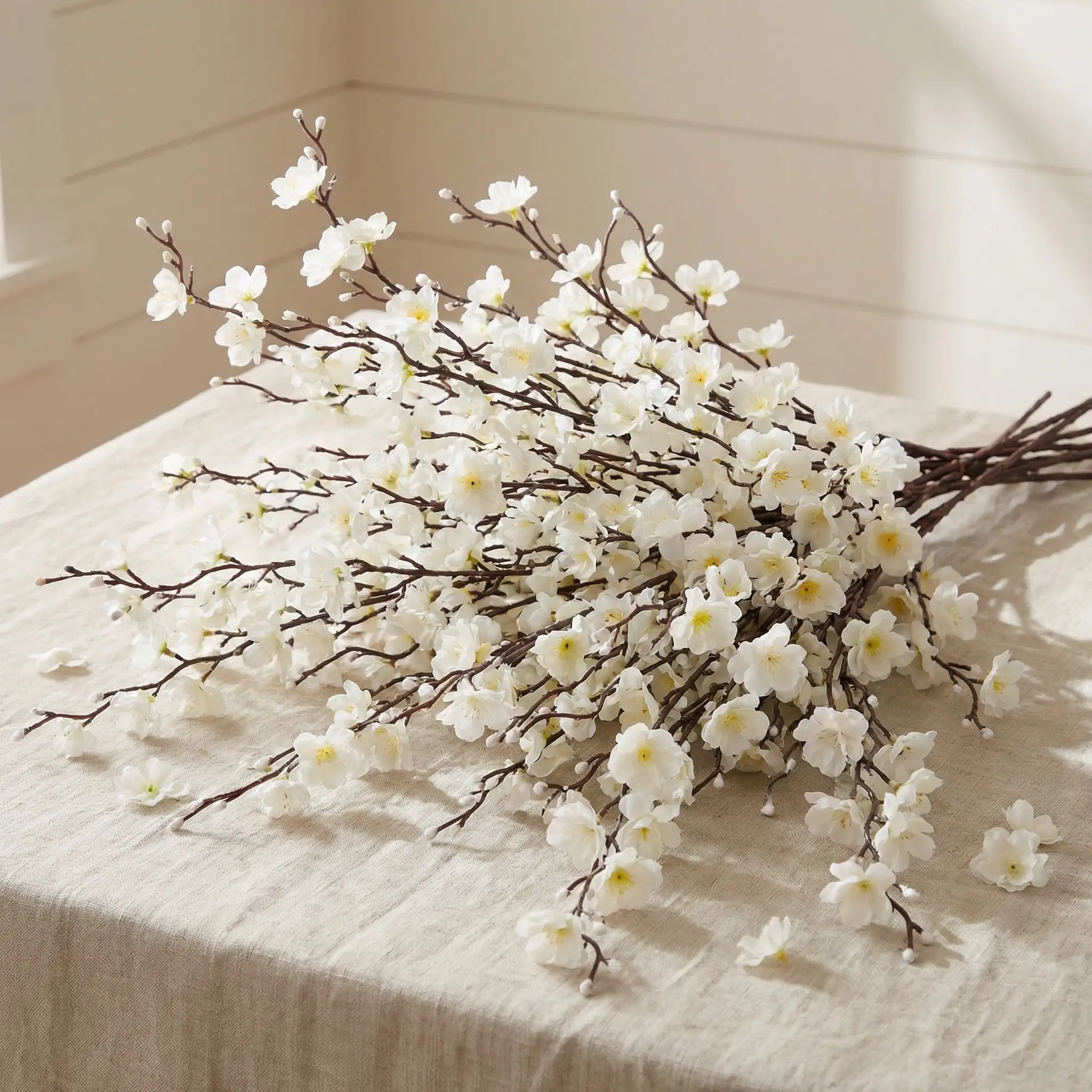 12/24Pcs Bouquet-Shaped Faux Silk Artificial Cherry Blossom Flowers - 21.5in Long Stem Home Decor Accessory, Ornaments for Indoor Plants, Wardrobe, Garage (Vase Not Included)