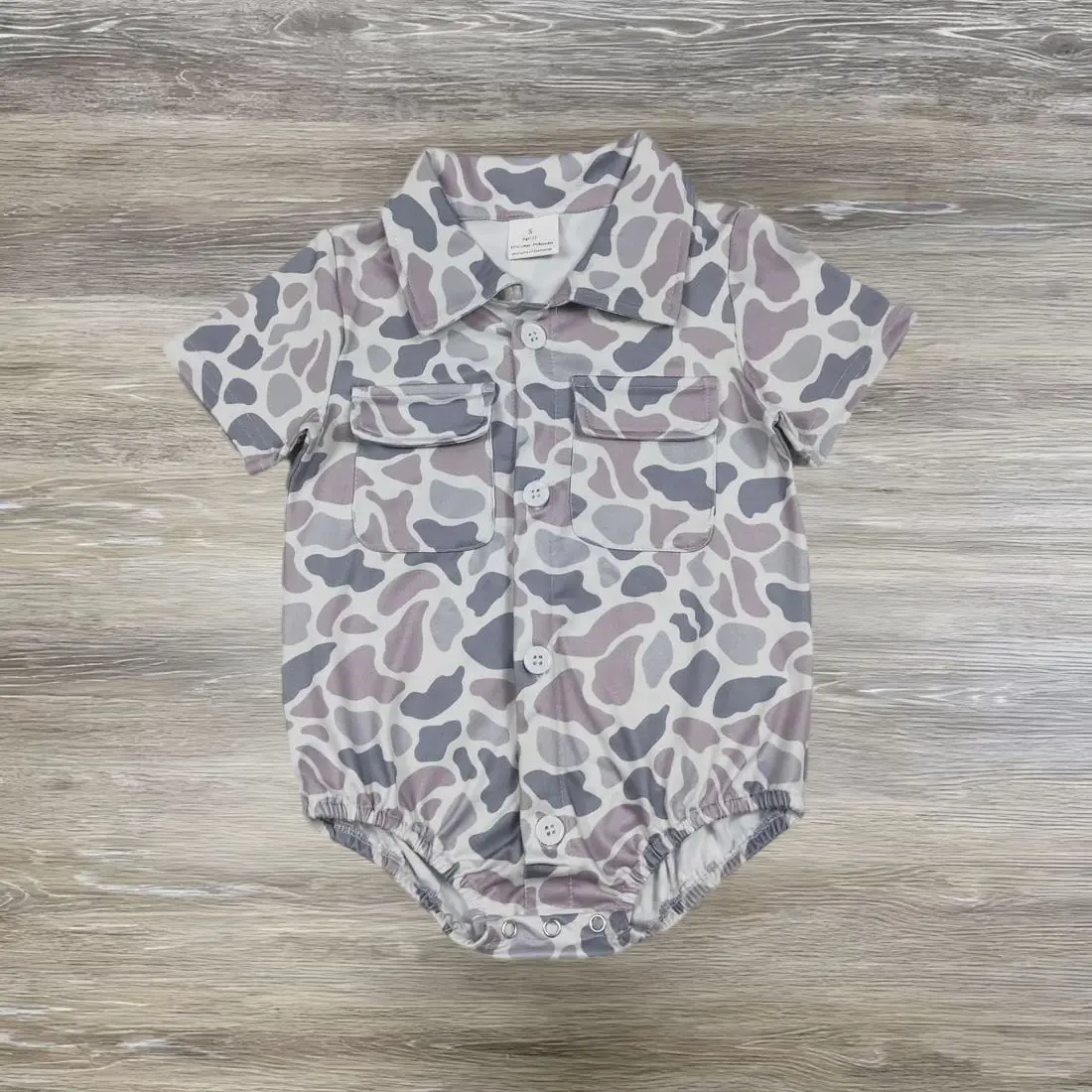 SR3654 Hunting Camo Pockets Short Sleeve Boys Romper