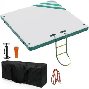 Heavy-Duty Non-Slip Inflatable Floating Dock Platform - Ultra-Stable Swim Raft with Rope Ladder & Anchors, Portable PVC Water Mat for Pool, Lake, Beach, Boat, Pool Float Lounge