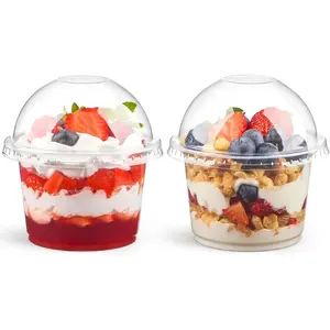 50 Pack 9 OZ Clear Plastic Cups with Dome , Dessert Cups Parfait Cups Party Serving Cups for Yogurt, Fruit, Pudding and Ice Cream