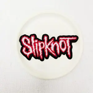 1PCS Slipknot red and white irregular letter embroidery cloth sticker, DIY decorative patch cloth sticker for hats, bags, shoes, and clothing, durable material with back hot melt adhesive that can be sewn, ironed, and washed, Slipknot Logo Embroidery