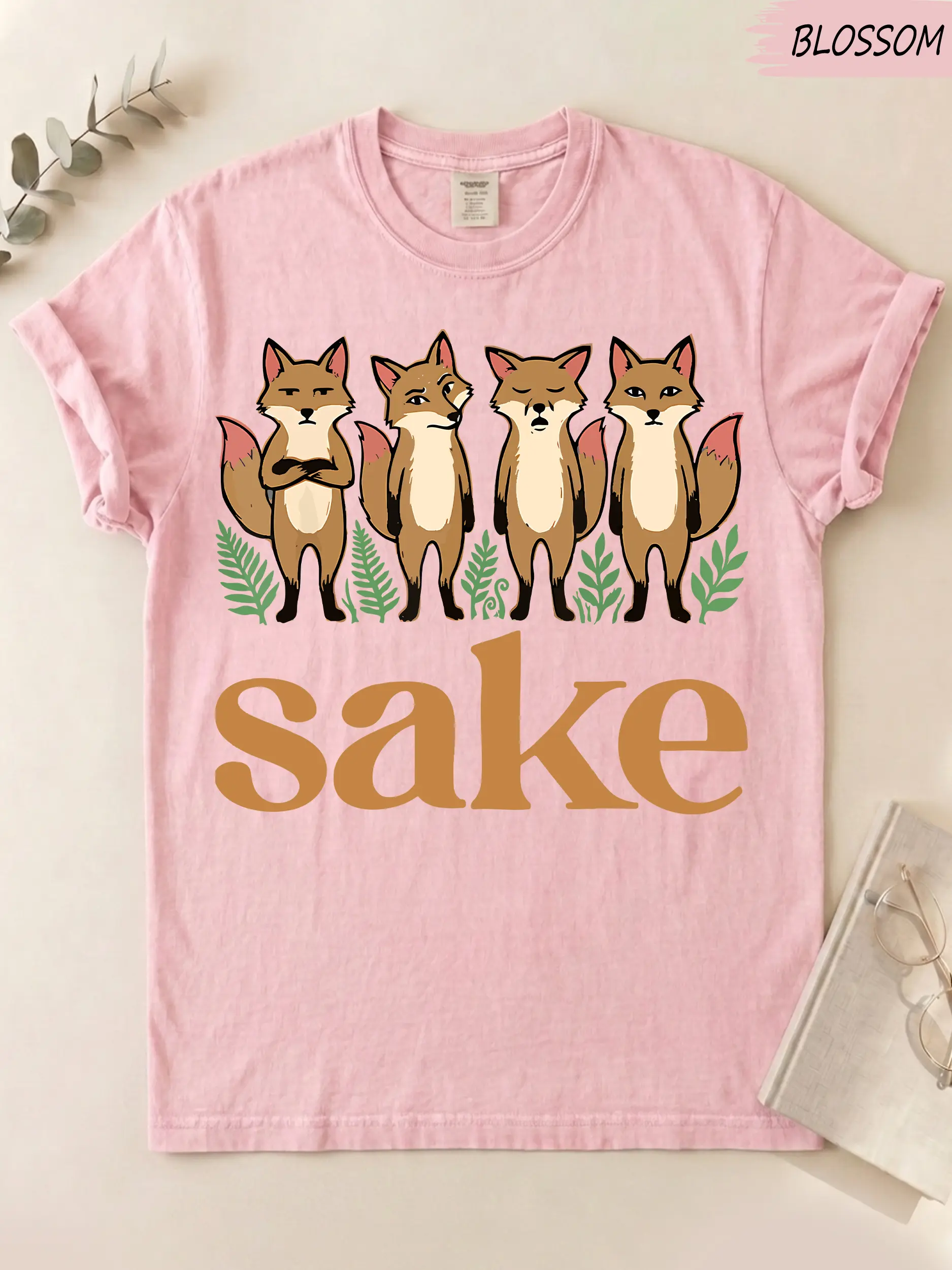 Women's Comfort Colors 4 Foxes "For Fox Sake" Funny Woodland Animal Humor Wildlife Nature T-Shirt Casual Classic Cotton Day Everyday Fit Top Womenswear Piece Unisex
