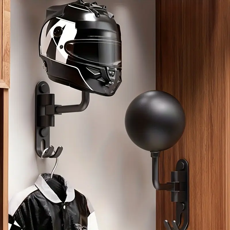 Motorcycle Helmet Rack Wall Mount Wall Mountable Metal Hat Bike Helmet Holder Double Hook Display Helmet Hanger Stand Motorcycle Accessories Wall Mounted Holder