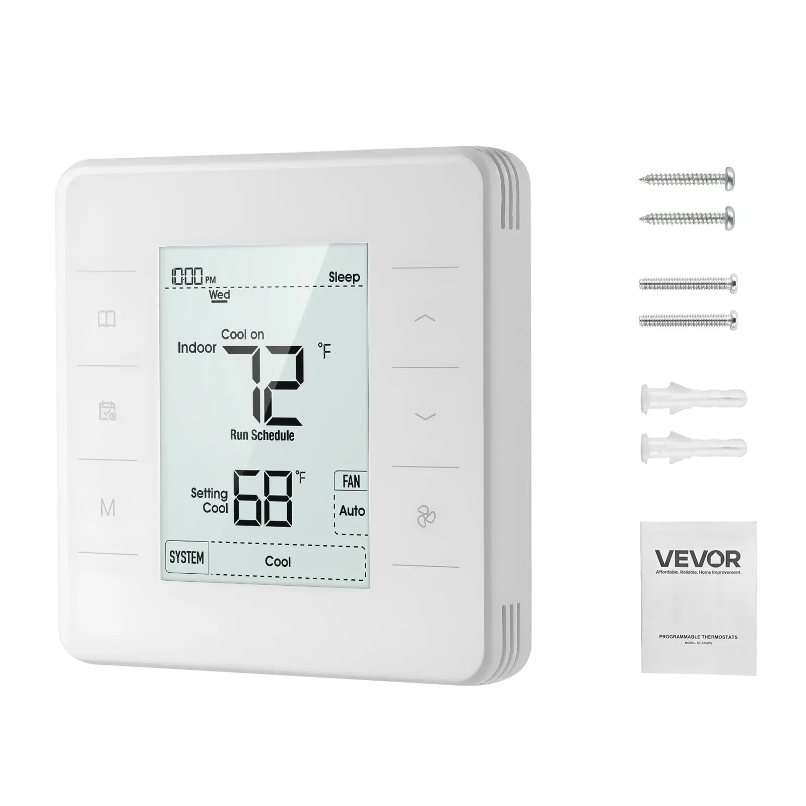 VEVOR Digital Home Thermostat, 7-Day Programmable Energy Saving Device, 1Cool+1Heat for Heat Pump, Air Conditioner, Underfloor Heating, Backlit LED Screen, Wide Temp Range, White, Home Thermostats